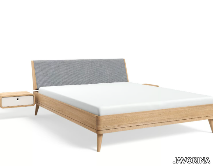 TERRA 160x200L - Wooden double bed with integrated nightstands _ JAVORINA