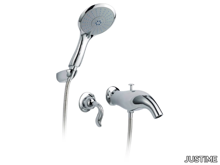 ETHER - Wall-mounted single handle chromed brass bathtub mixer with hand shower _ JUSTIME