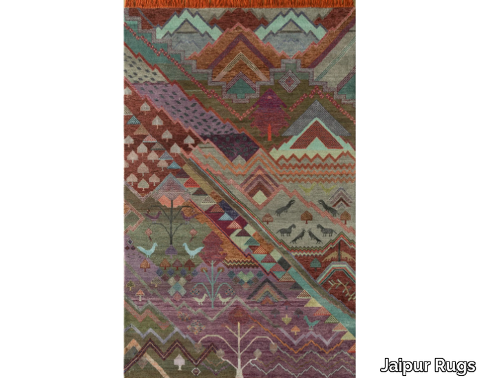 MERA PEEHAR LES-894 RosePetal/PlumRaisin - Rectangular handmade wool rug with geometric shapes _ Jaipur Rugs