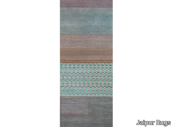 LES-1067 Peacock Blue/Pink Crush - Patterned rectangular handmade wool rug _ Jaipur Rugs