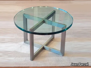 TABLE BASSE 991 - Low round glass coffee table _ Jean Perzel