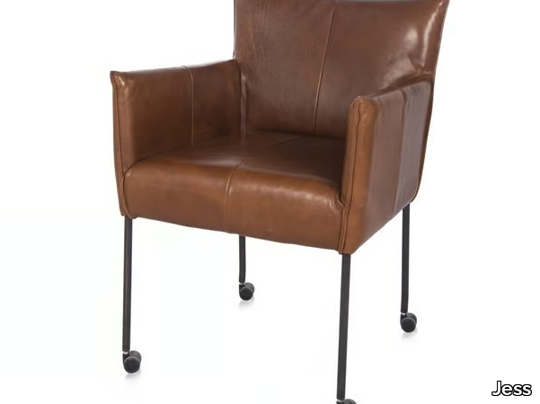 FORWARD - Upholstered leather chair with castors _ Jess