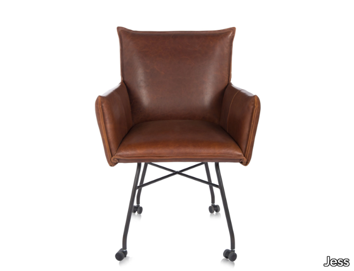 SANNE - Leather chair with castors with armrests _ Jess