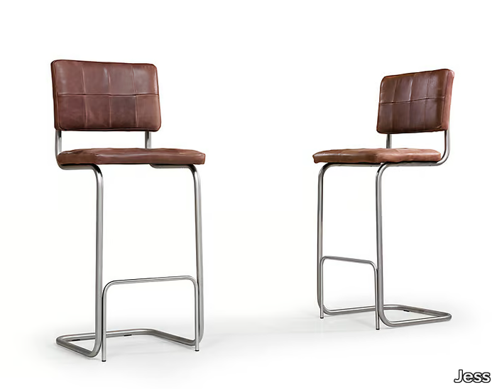 NELSON - High cantilever leather stool with back _ Jess