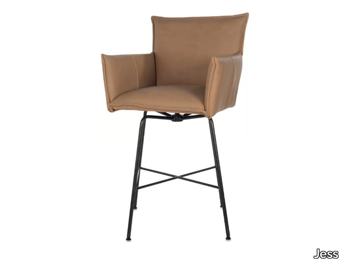 SANNE - Swivel high leather stool with armrests _ Jess