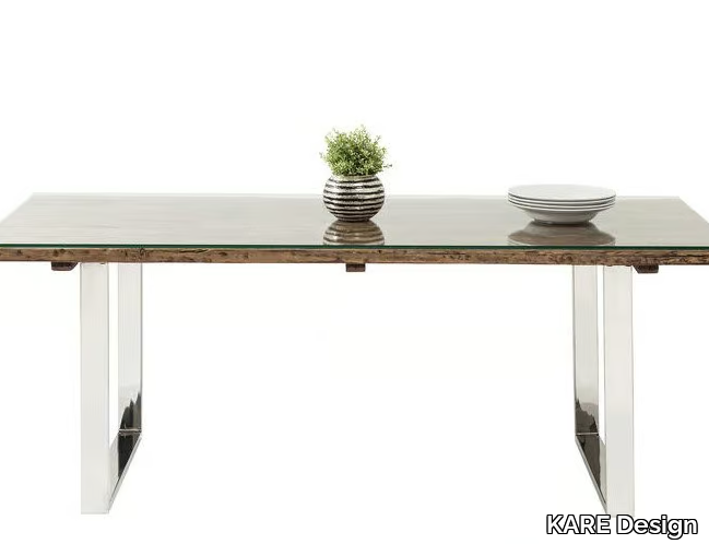 RUSTICO - Rectangular wood and glass dining table _ KARE Design