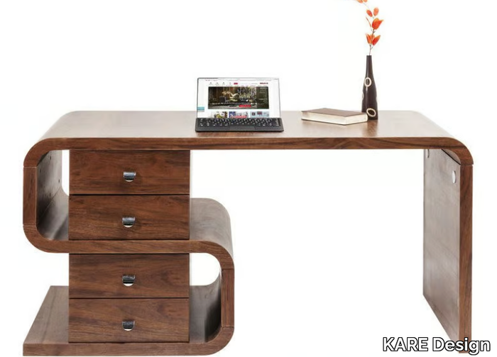 SOFT SNAKE - Rectangular wood veneer writing desk with drawers _ KARE Design