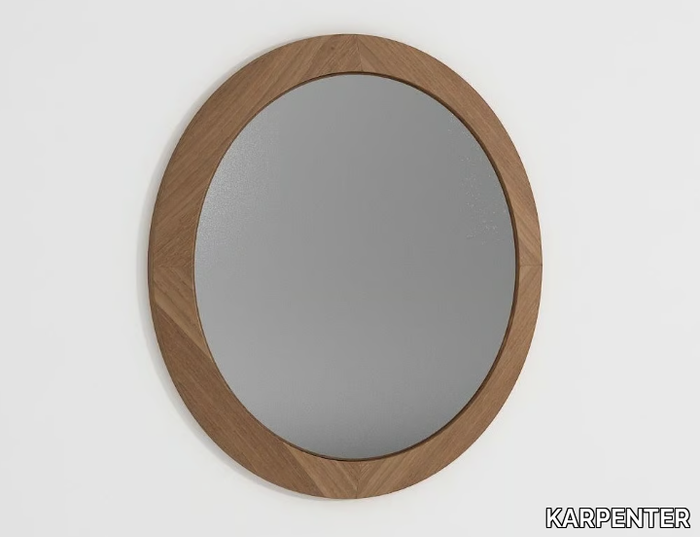 CARPENTER - Round wall-mounted teak bathroom mirror _ KARPENTER