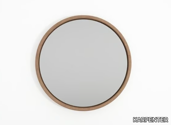 EAST BATH - Round framed wall-mounted teak mirror _ KARPENTER