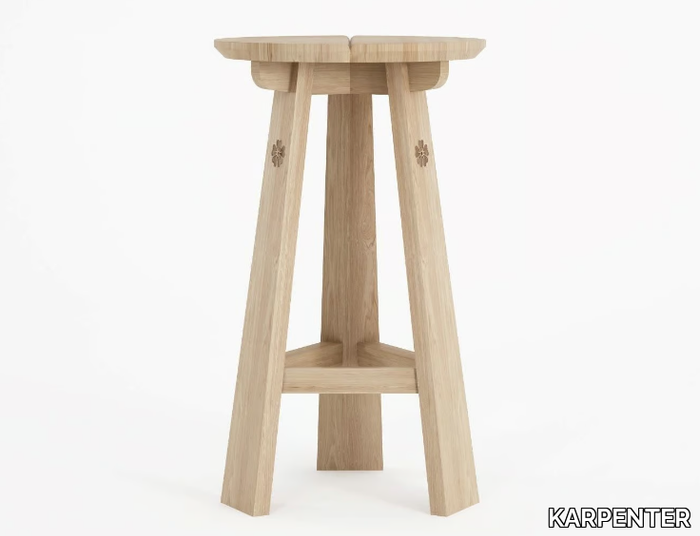 EAST - Round solid wood counter stool with footrest _ KARPENTER