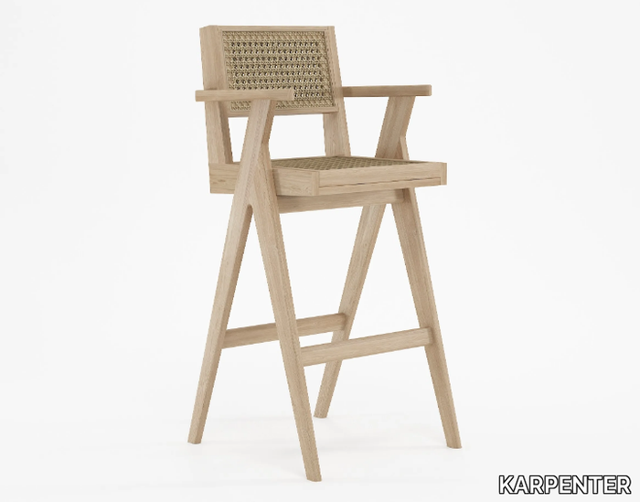 TRIBUTE - Rattan barstool with armrests _ KARPENTER