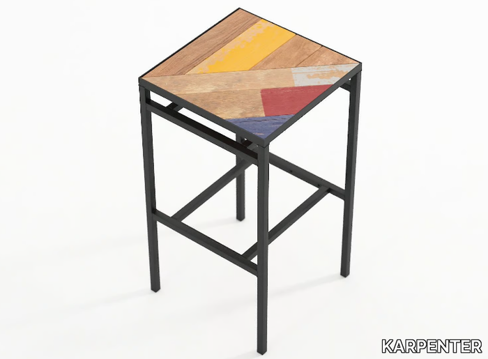 PLANKE - Reclaimed wood barstool with footrest _ KARPENTER