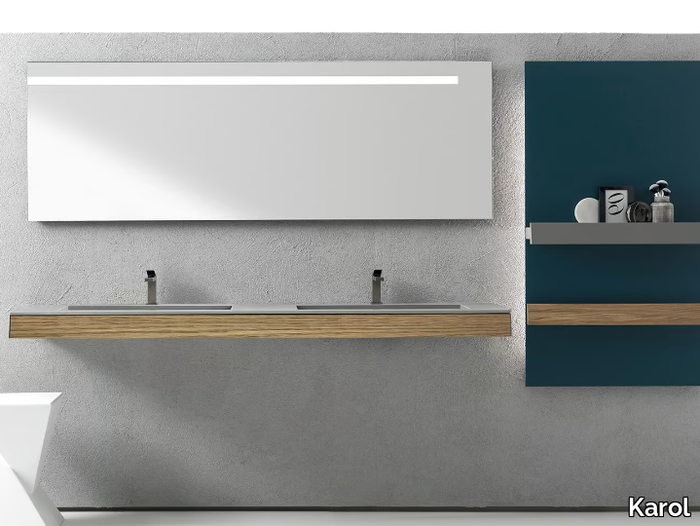 KUT 08 - Wall-mounted double washbasin with integrated countertop _ Karol