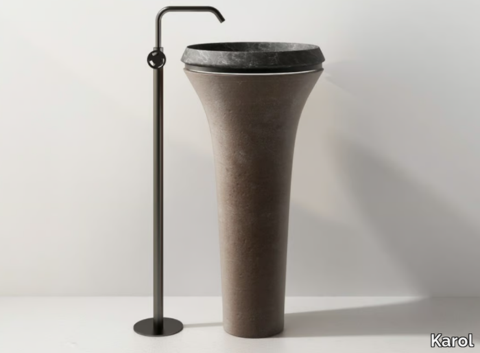 TOSCA - Freestanding round single quarry and natural stone washbasin _ Karol