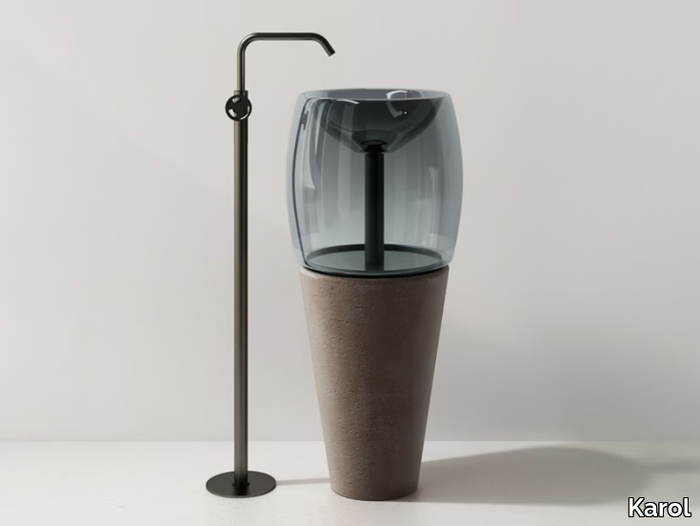 TOSCA - Freestanding round single quarry and glass washbasin _ Karol