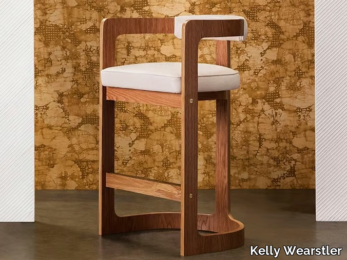 ZUMA - Upholstered wooden barstool with footrest _ Kelly Wearstler