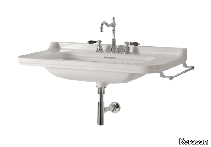 WALDORF 4141/4142/4144 - Wall-mounted rectangular ceramic washbasin with towel rail _ Kerasan