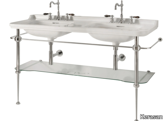 WALDORF 9195 - Console double ceramic washbasin with towel rail _ Kerasan