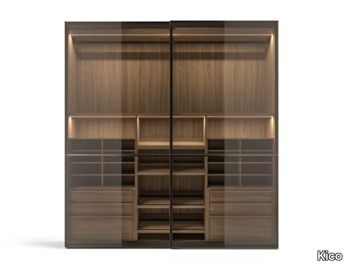 BREAK - Wood and glass wardrobe with sliding doors _ Kico