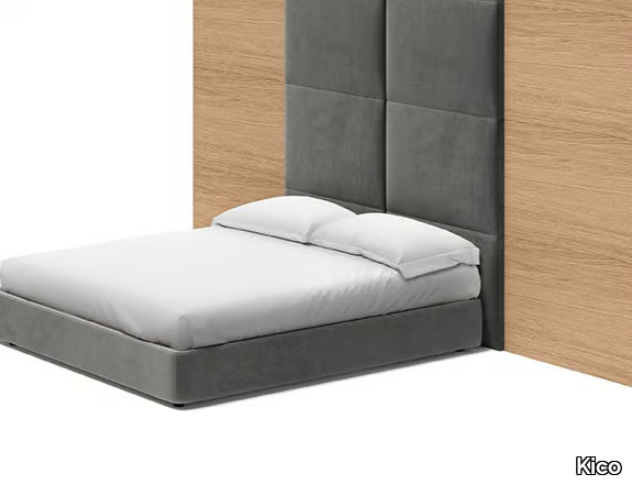 BUILD ME - Double bed in wood with fabric headboard _ Kico