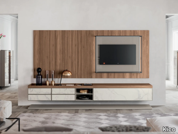 QUARANTACINQUE - Wall-mounted wooden TV wall system _ Kico