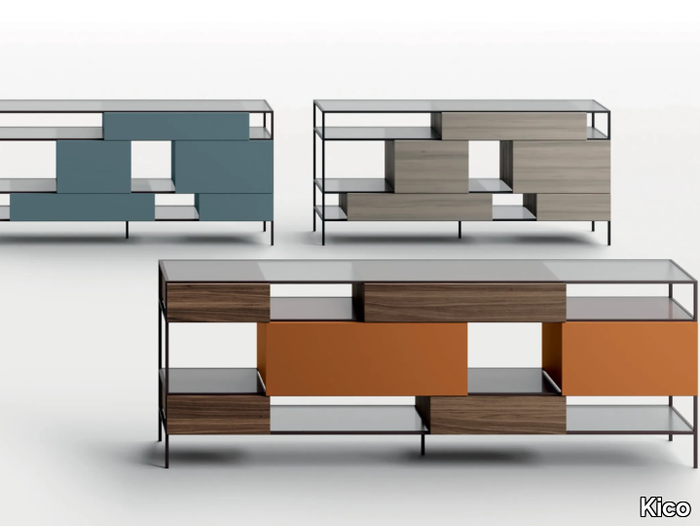 TECA FISSA - Wood and glass sideboard with drawers _ Kico