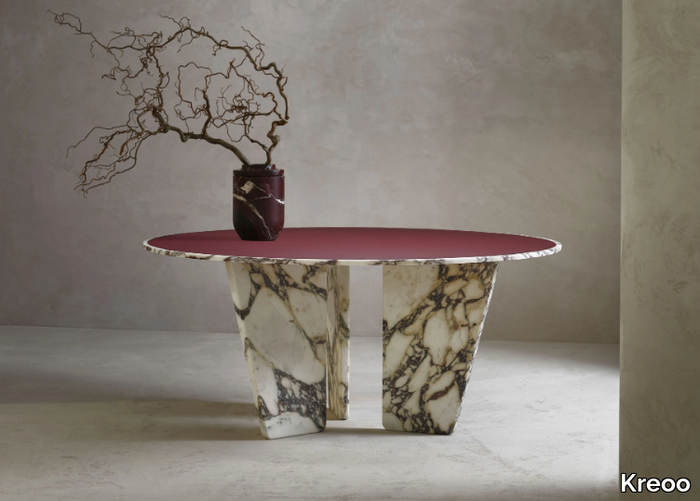 QUEEN - Round marble and leather table _ Kreoo