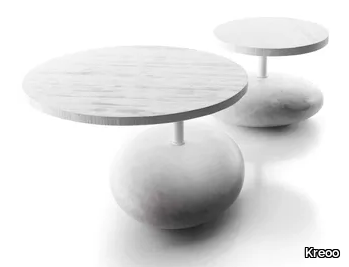 PAVE - Round marble and larch coffee table _ Kreoo