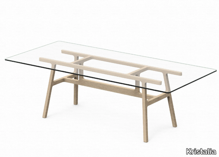 BOTTEGA - Rectangular wood and glass table _ Kristalia