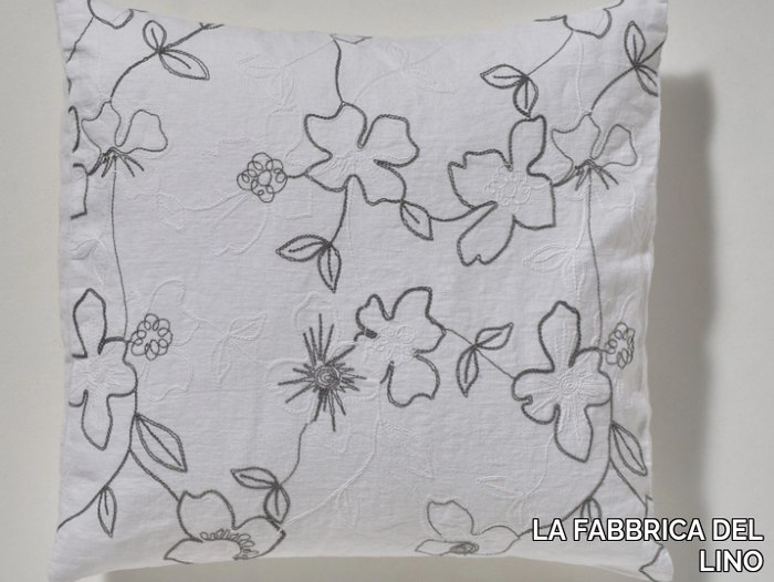 NARCISO - Square linen cushion with floral pattern _ LA FABBRICA DEL LINO