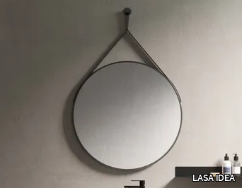 ALAMBRA - Round metal mirror with metal and eco-leather frame _ LASA IDEA