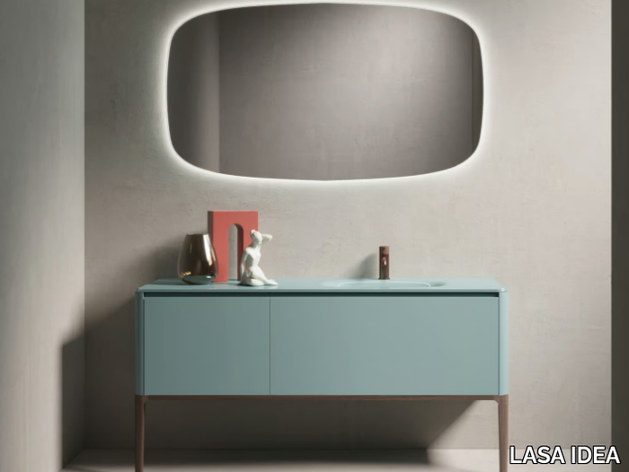 MAKE 31 - Floor-standing wood and glass vanity unit with integrated washbasin _ LASA IDEA