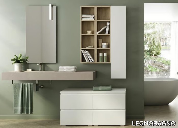 FREEDOM FL29 - Wall-mounted HPL vanity unit with towel rail with mirror _ LEGNOBAGNO