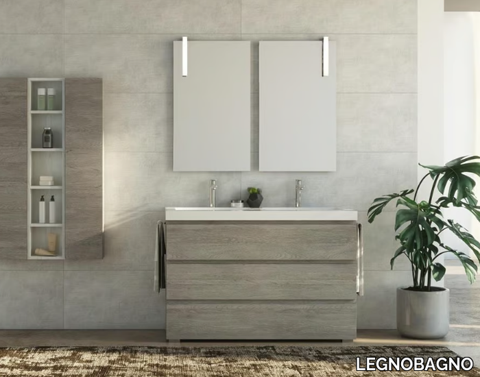 FREEDOM FL25 - Floor-standing double HPL vanity unit with towel rail _ LEGNOBAGNO