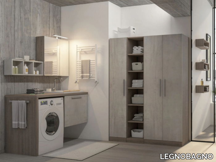 URBAN LAUNDRY 05 - Wall-mounted laundry room cabinet with sink _ LEGNOBAGNO