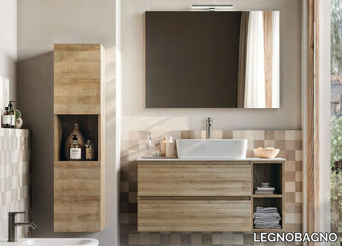 CUBIK 07 - Wall-mounted wooden vanity unit with cabinets _ LEGNOBAGNO