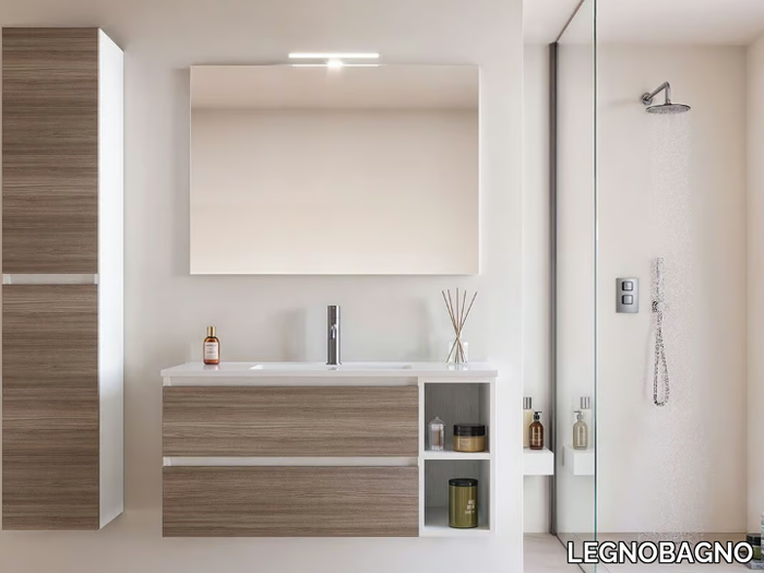 CUBIK 01 - Wall-mounted wooden vanity unit with integrated washbasin _ LEGNOBAGNO