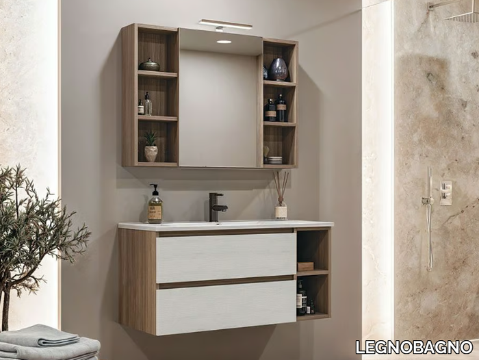 CUBIK 03 - Wall-mounted wooden vanity unit with mirror _ LEGNOBAGNO