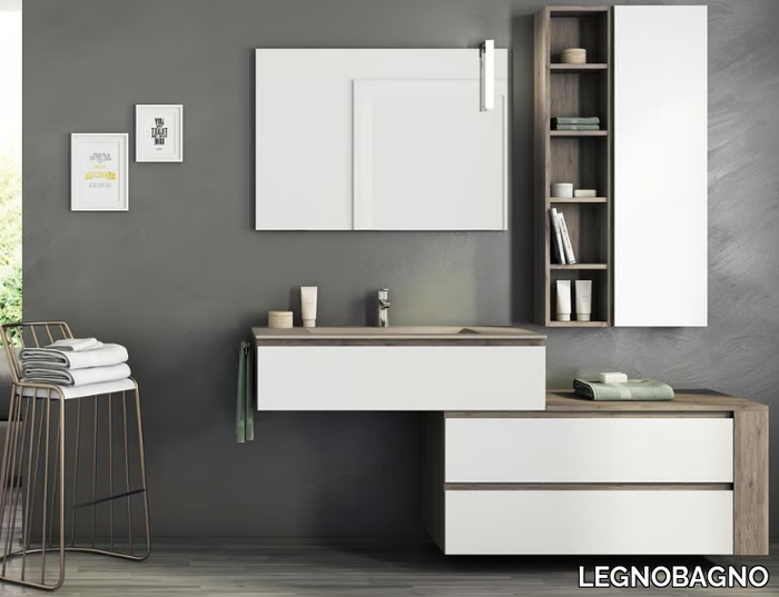 FREEDOM FL20 - Single wall-mounted HPL vanity unit with towel rail _ LEGNOBAGNO