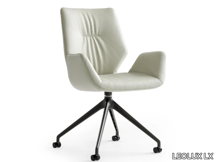 LXR02 - Trestle-based leather chair with armrests _ LEOLUX LX