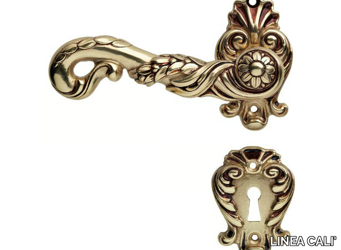 POESIA - Art Nouveau brass door handle on rose with lock _ LINEA CALI'