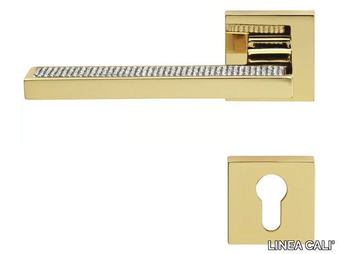 SINTESI MESH - Chromed brass door handle with Swarovski® Crystals on rose with lock _ LINEA CALI'