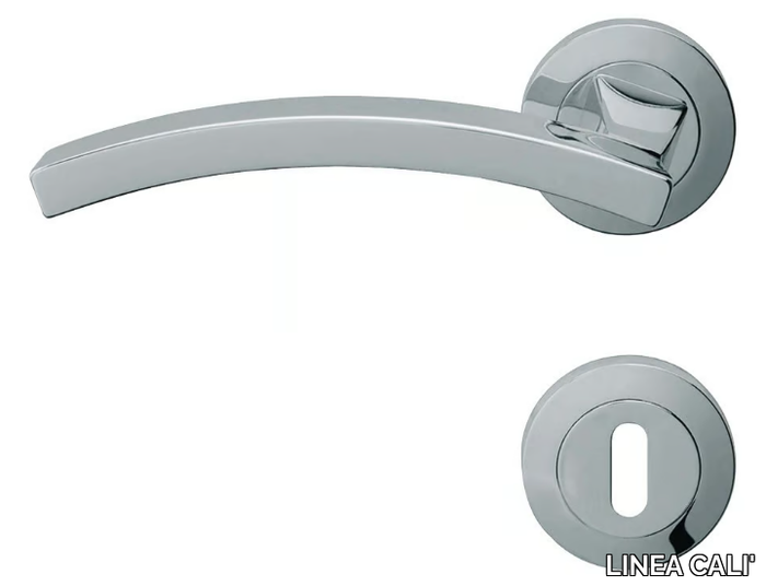 PROFILO - Chromed brass door handle on rose with lock _ LINEA CALI'