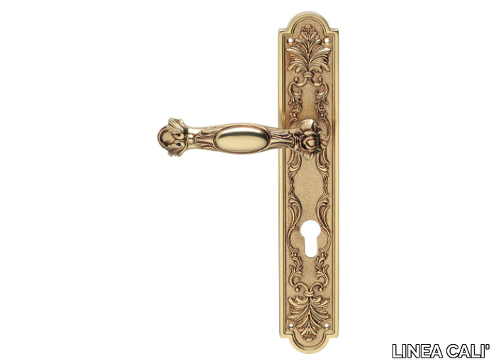 QUEEN - Baroque brass door handle on back plate with lock _ LINEA CALI'