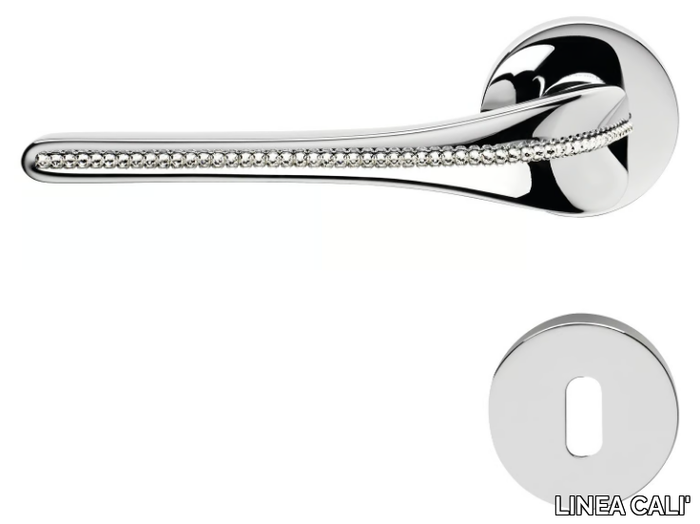 SPIRIT MESH - Contemporary style brass door handle with Swarovski® Crystals on rose with lock _ LINEA CALI'