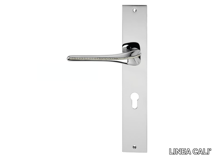 SPIRIT MESH - Contemporary style brass door handle on back plate with lock _ LINEA CALI'