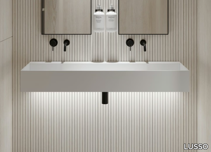 THINN - Wall-mounted double Resin Stone washbasin _ LUSSO