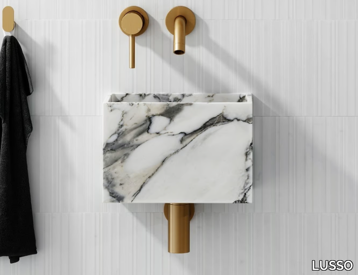 TUCCI - Rectangular wall-mounted Arabescato marble handrinse basin _ LUSSO