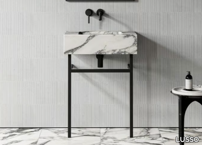 VERNANTE - Single Arabescato marble console sink with towel rail _ LUSSO