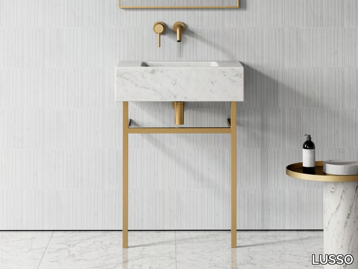 VERNANTE - Single Carrara marble console sink with towel rail _ LUSSO